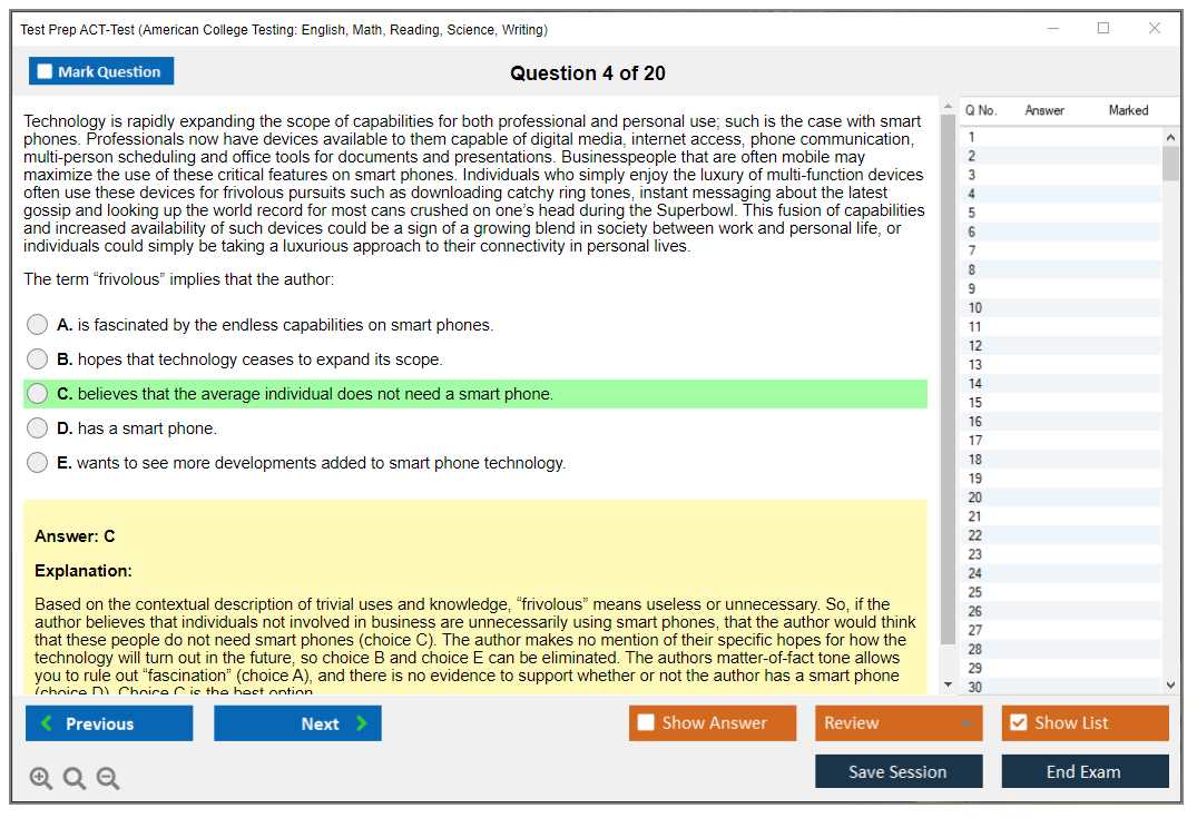 Act test questions and answers