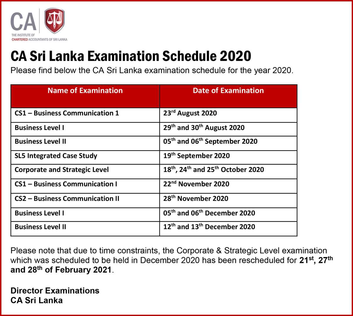 Familiarize Yourself with the Exam Schedule