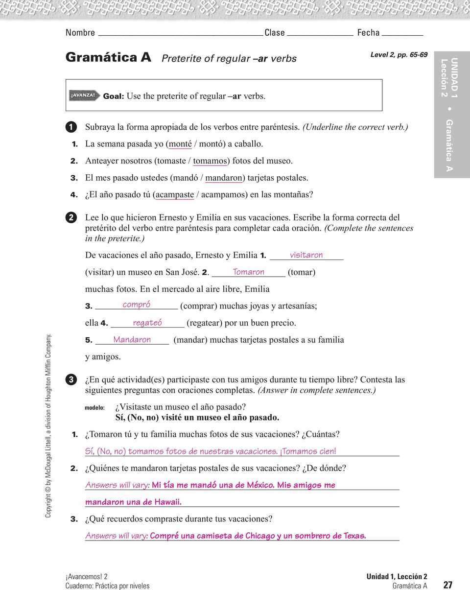 Discover the Correct Solutions for Unidad 1 Leccion 1 Exercises