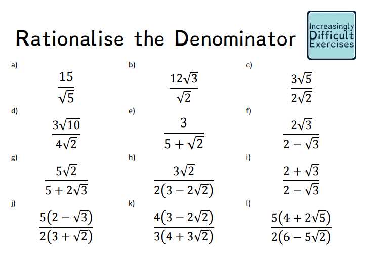 Rationalizing the Denominator Worksheet Answers