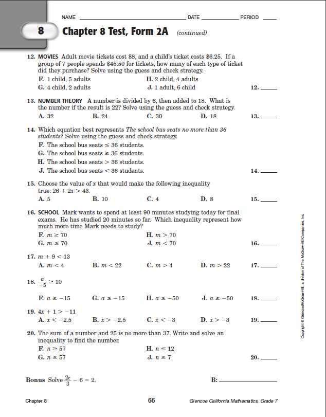 Chapter 3 algebra 1 answer key