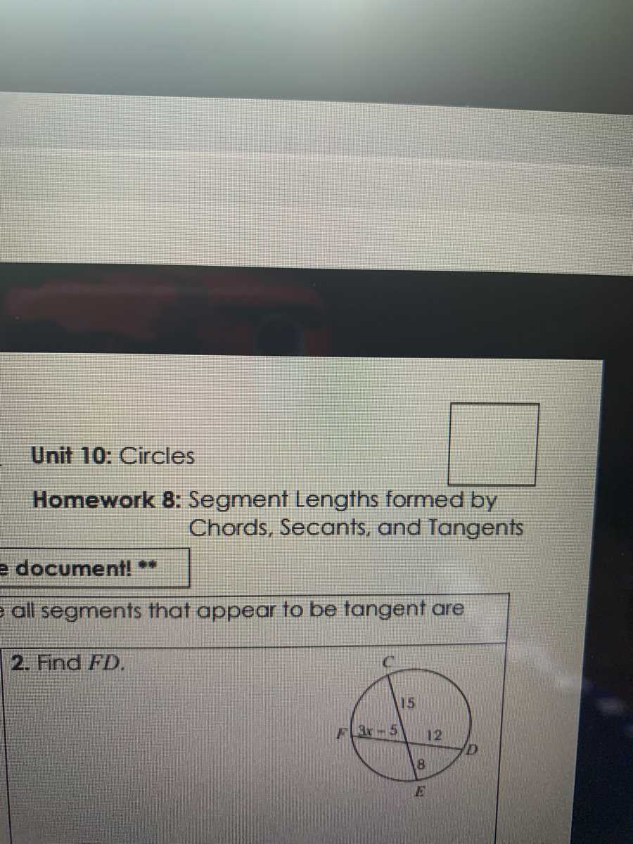 Answer key for Unit 10 circles homework 3