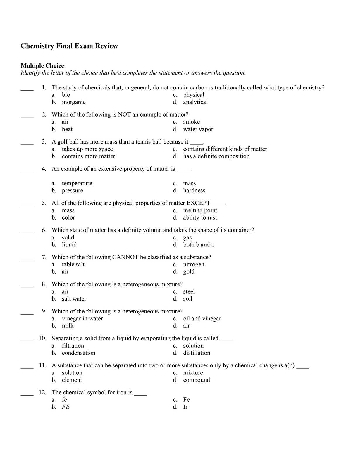 Chemistry Exam 1 Review