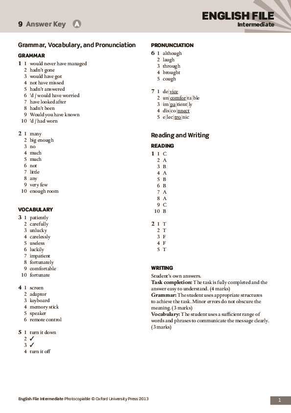 English 9 exam answer key