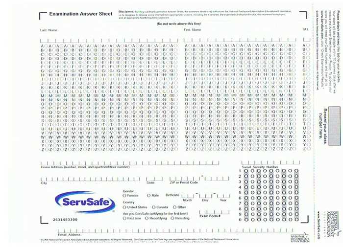 Servsafe test answer sheet