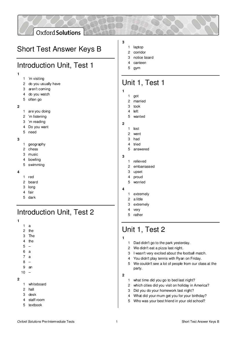 Algebra 2 unit 1 test answer key