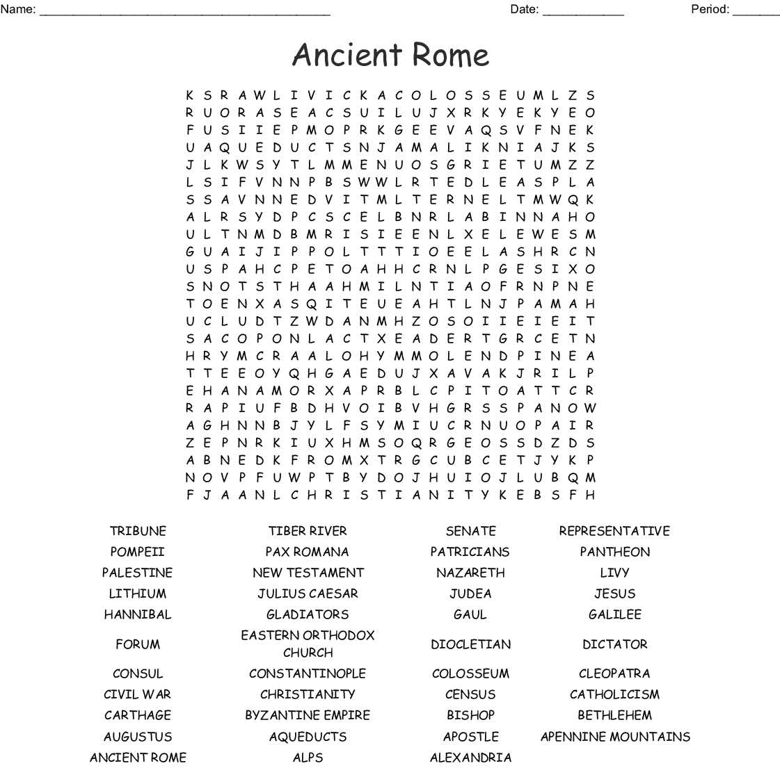 Ancient Rome Word Search Answer Key