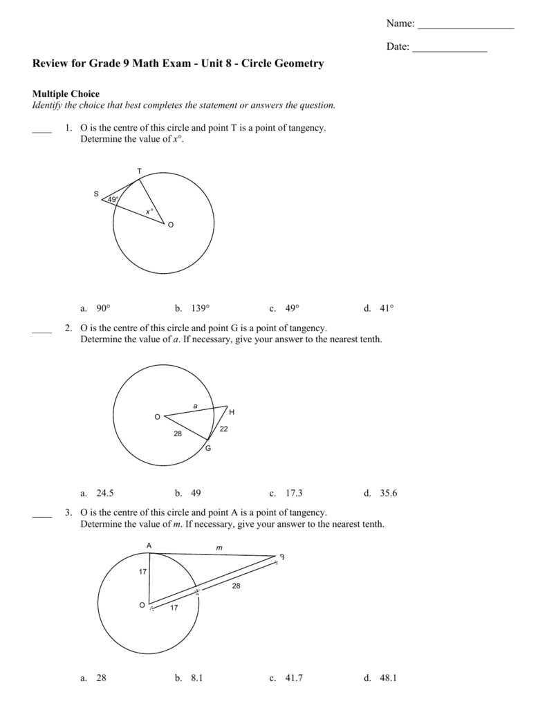 Key Concepts Covered in Chapter 9 Test Geometry