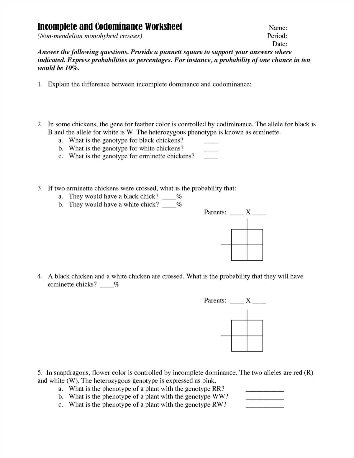 Punnett Square Problems Continued Worksheet Answer Key