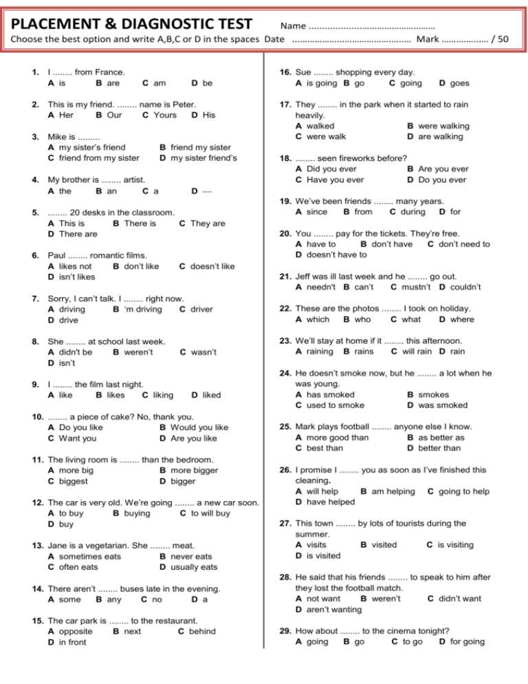 Diagnostic master exam section 1 answers