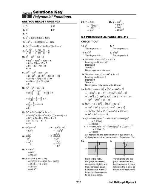 Algebra 1 chapter 6 test answer key