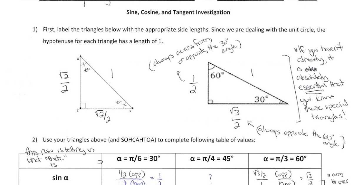 Find the Value of Each Trigonometric Ratio Answer Key