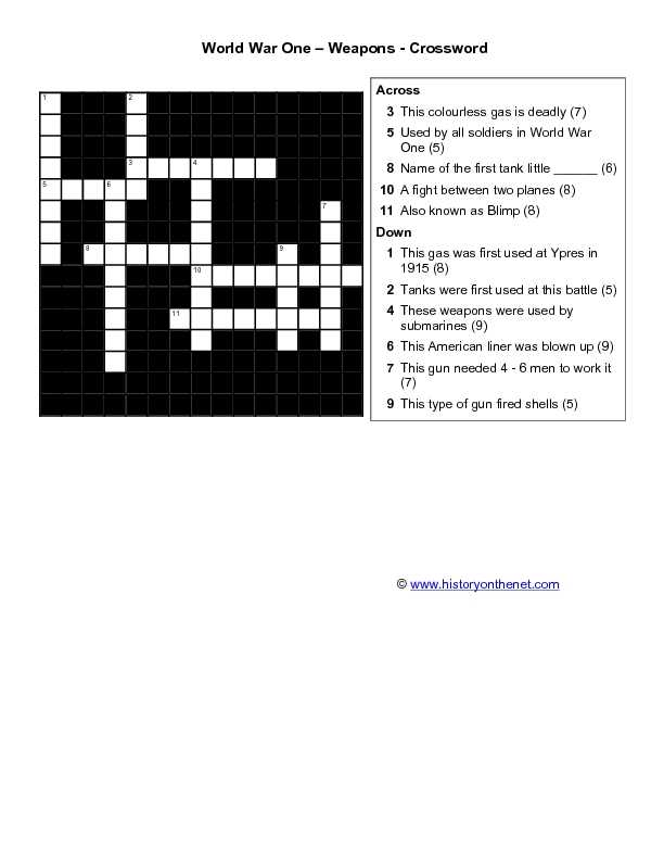 World war 1 crossword puzzle answer key pdf