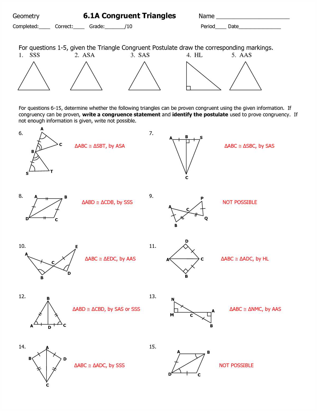 Unit 6 triangles and congruence answer key