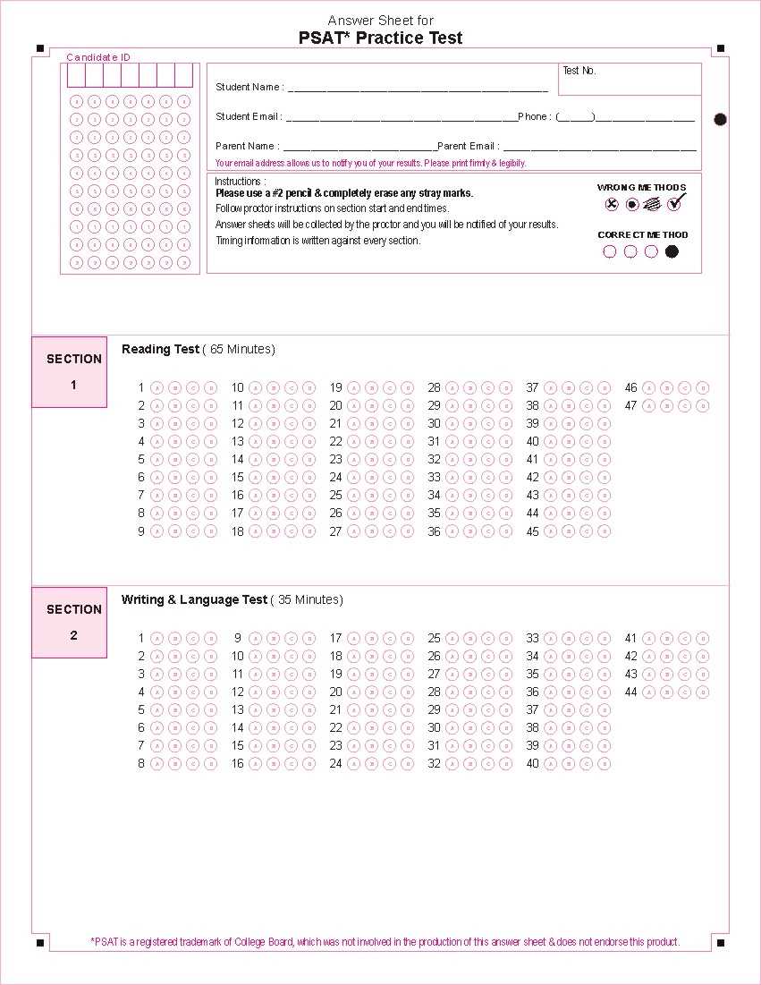 Psat practice test answer key