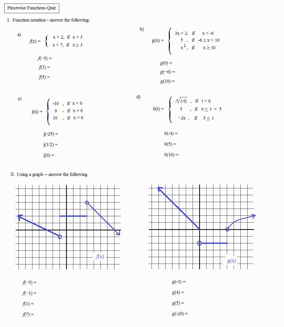 Circuit training piecewise functions answers