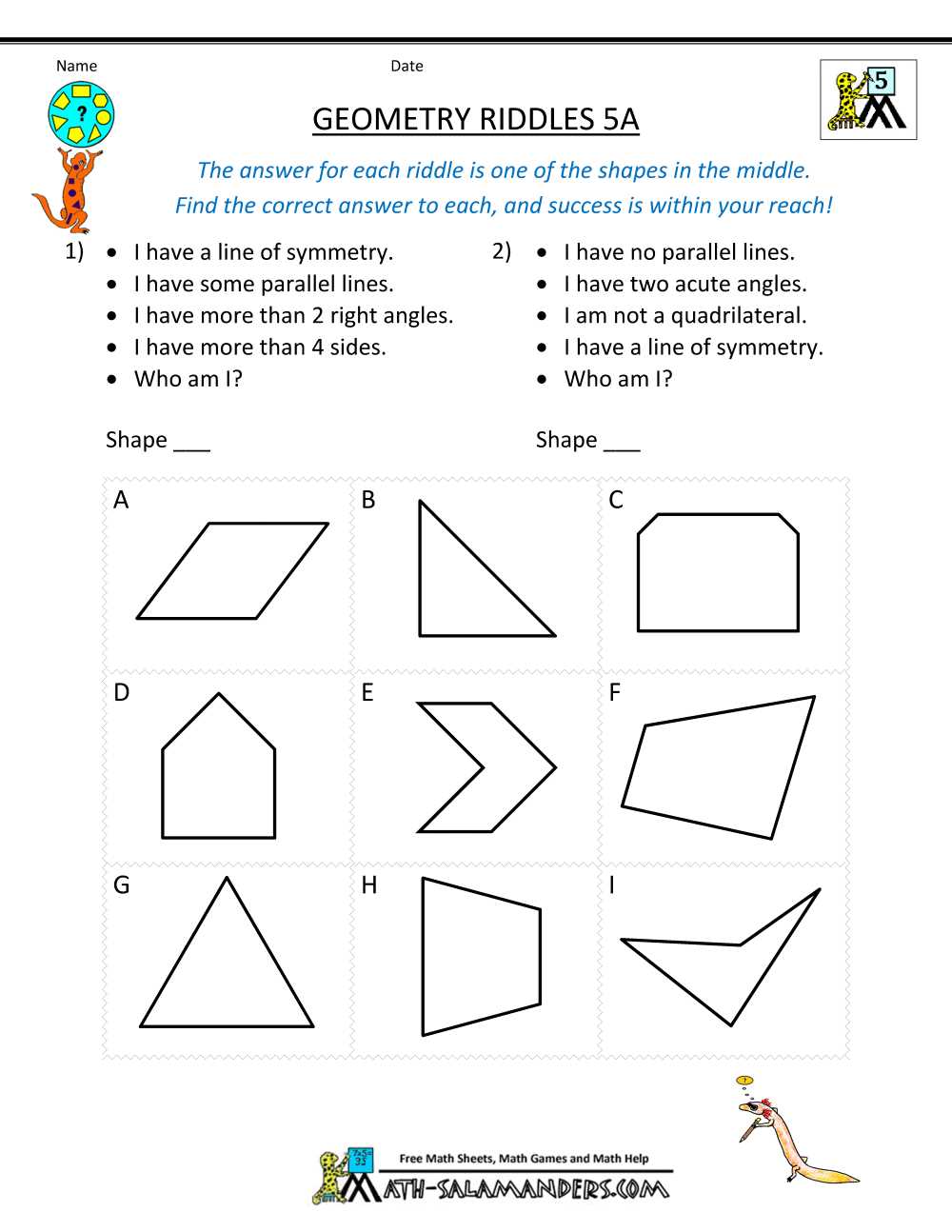 Reviewing Geometry 1.5 Worksheet Tasks