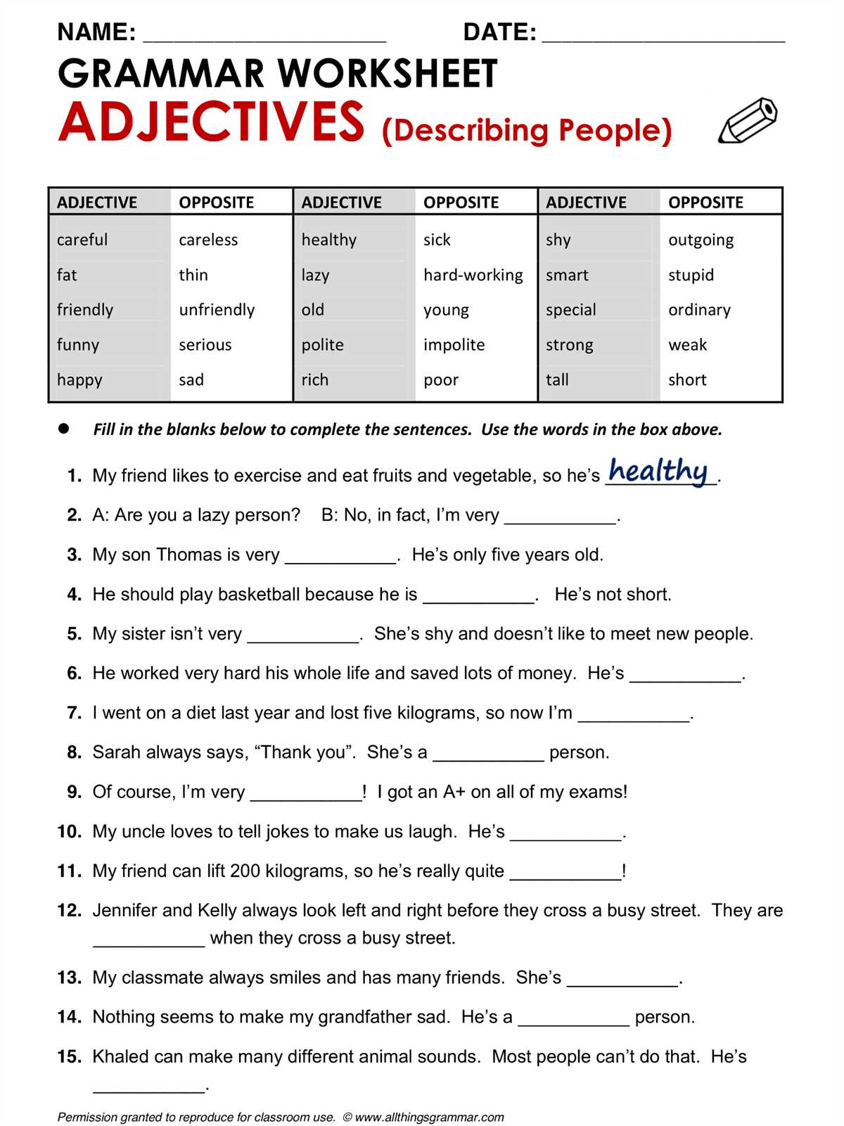 Common Examples of Noun-Adjective Agreement