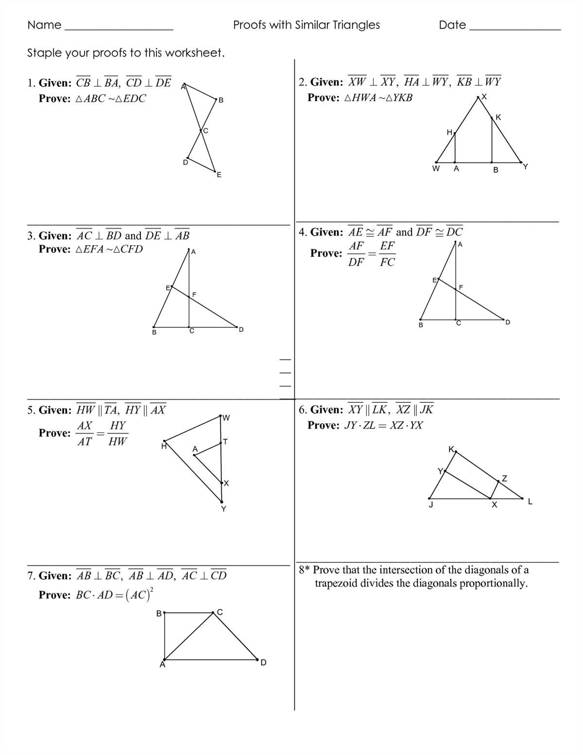 Practice Problems for Applying Similar Triangles