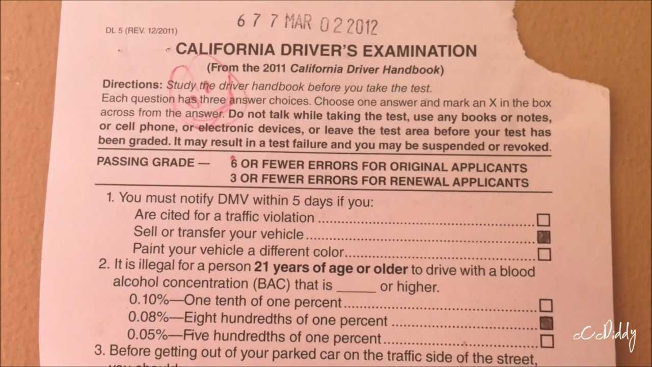 Ca driver's test answers