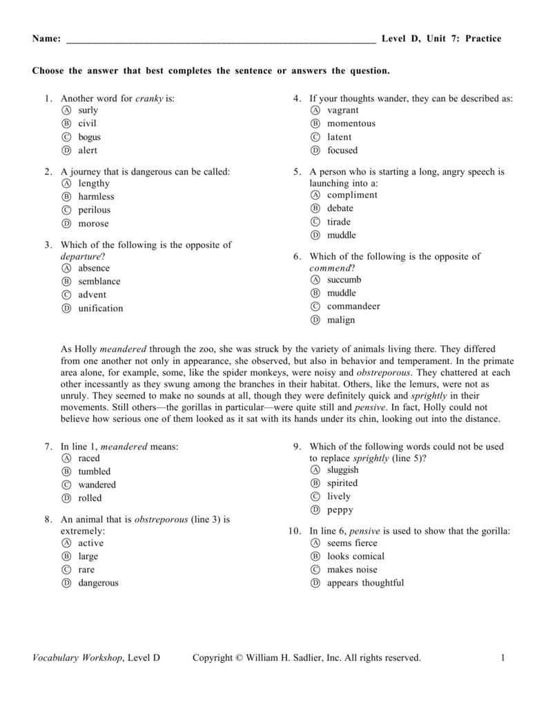 Overview of Unit 13 in Vocabulary Workshop Level D