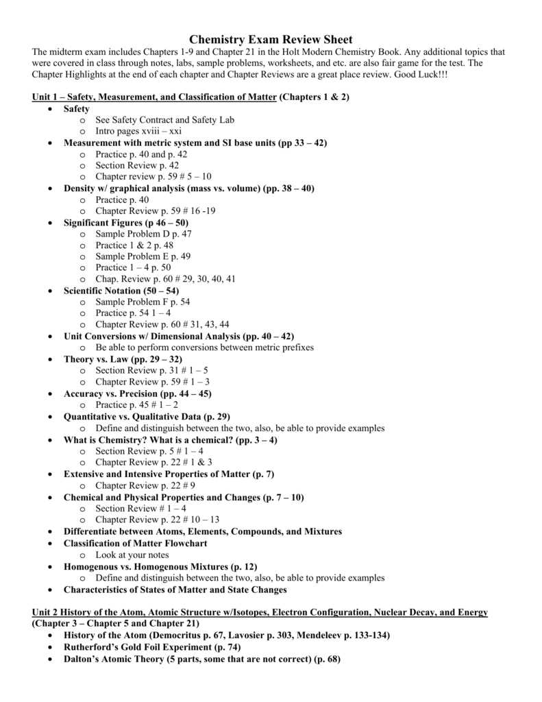 Chemistry 1 midterm exam answers