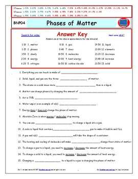 The nature of matter worksheet answer key