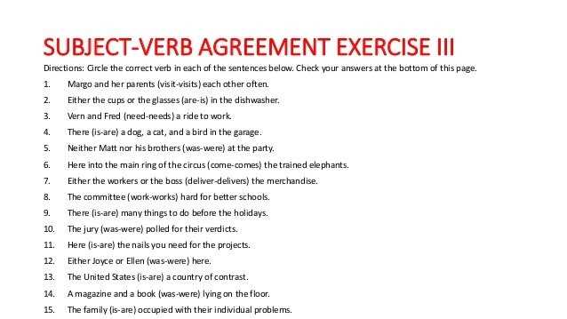 Examples of Subject Verb Agreement