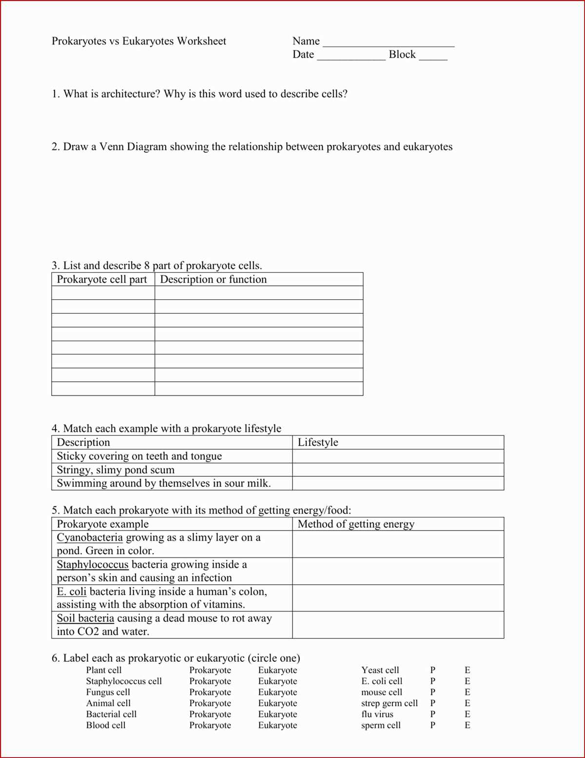 Characteristics of Eukaryotic Cells