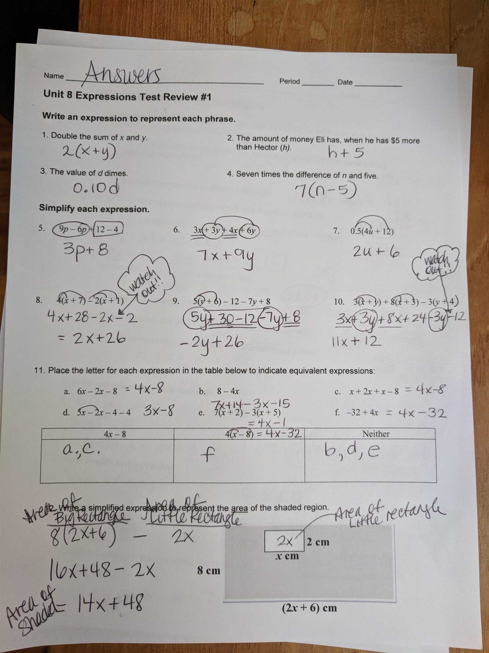 Algebra 2 unit 5 test answer key