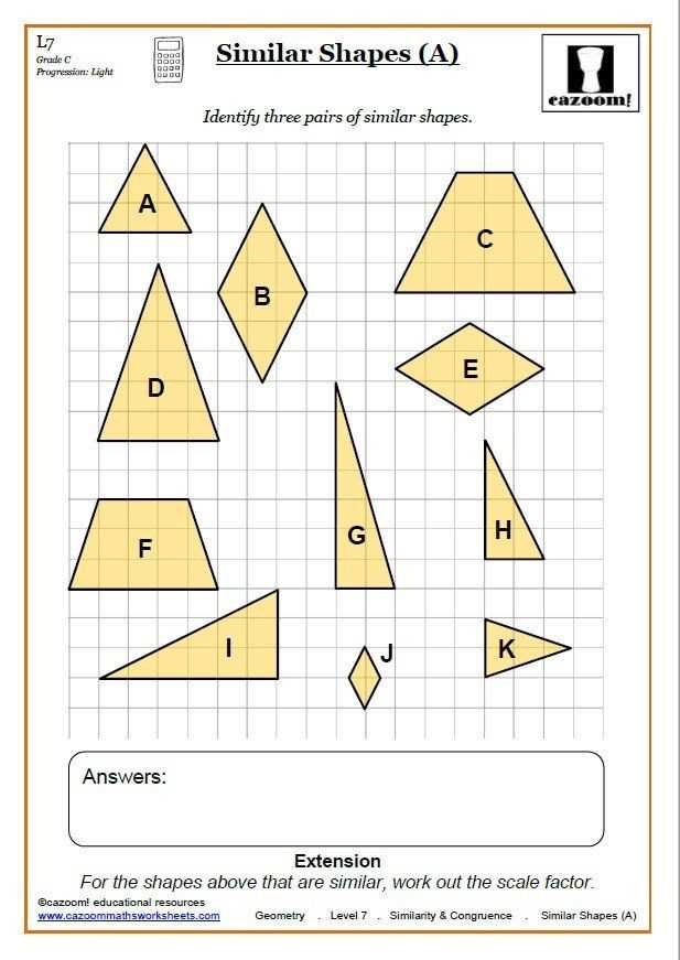 Similar Triangles Worksheet PDF with Answers