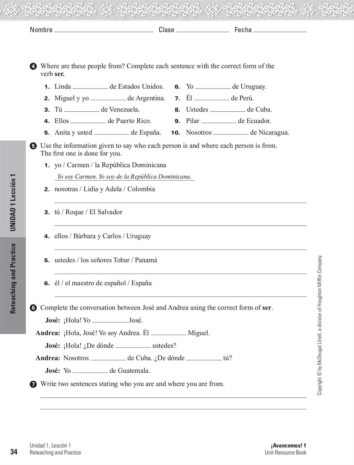 Unidad 1 leccion 1 answer key