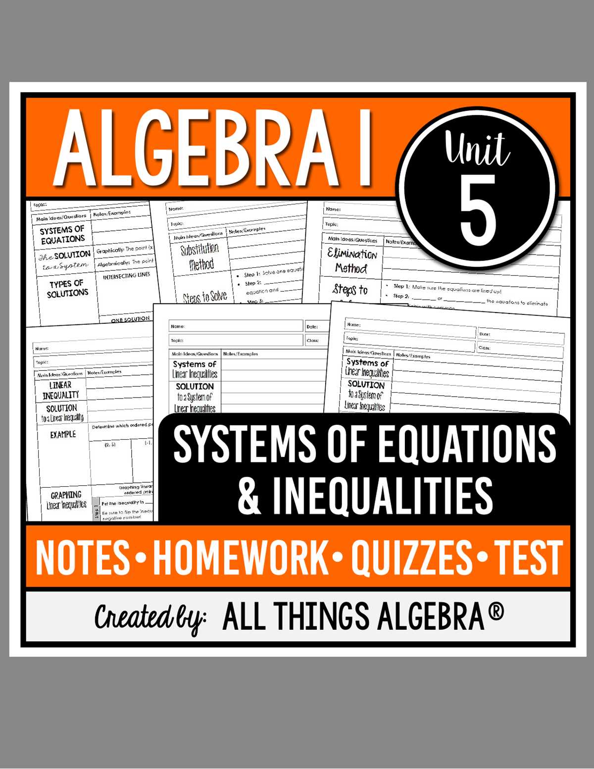 Unit 5 Systems of Equations and Inequalities Answer Key