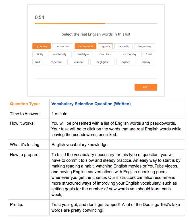 Duolingo english test sample questions and answers