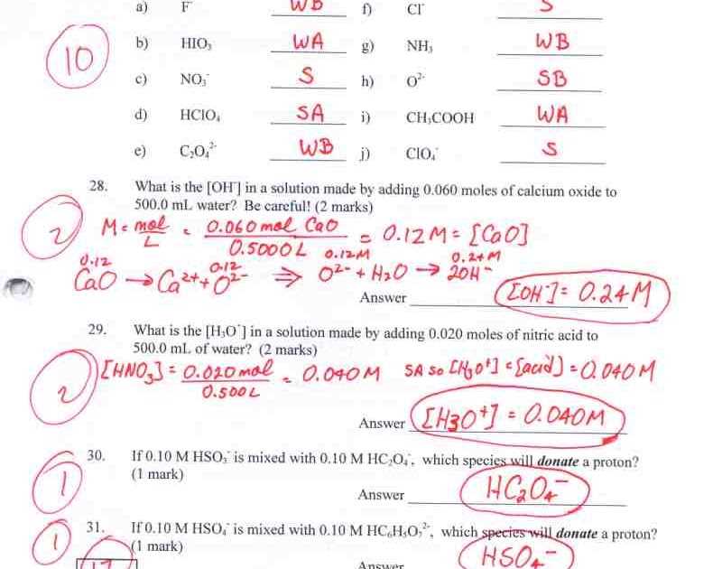 Acids and bases chemistry worksheet answers