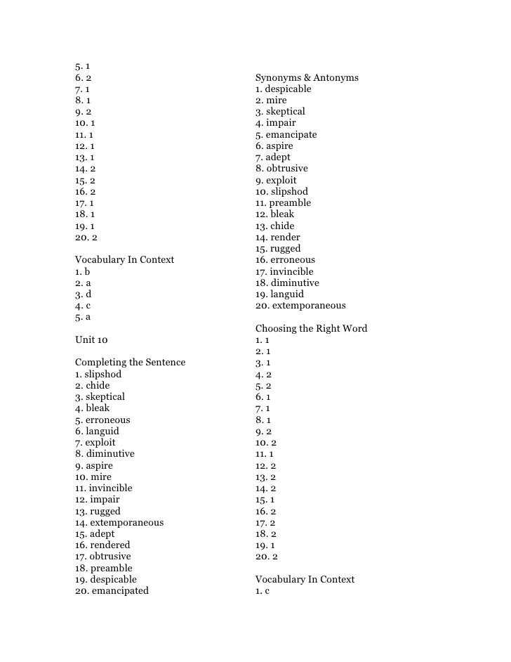 Vocabulary workshop level c unit 5 vocabulary in context answers