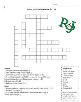 Romeo and juliet act 1 crossword puzzle answer key