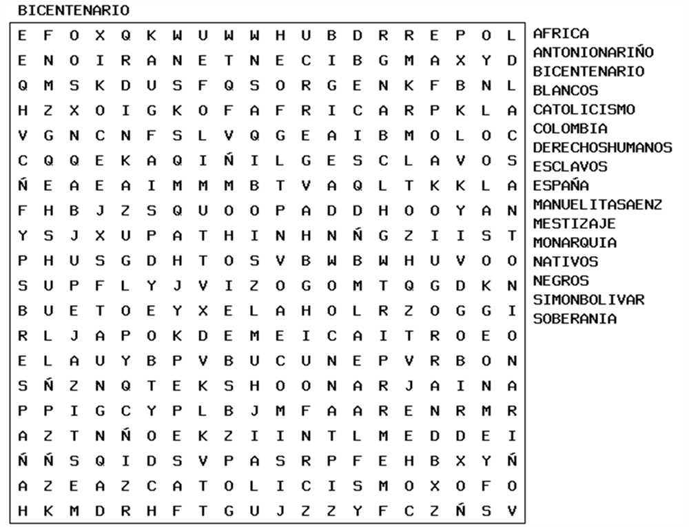 Sopa de letras answer key