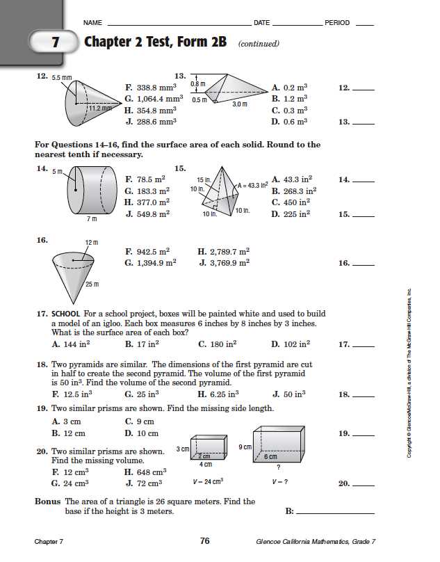 Working with Short Answer Questions in Chapter 3 Test B