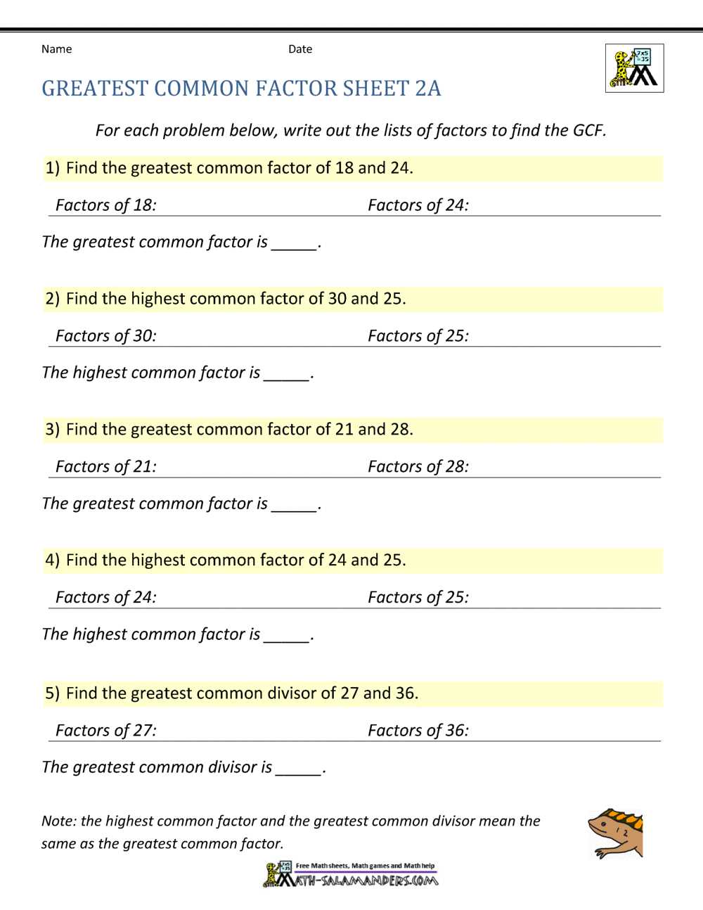 Examples of Finding the Greatest Common Factor