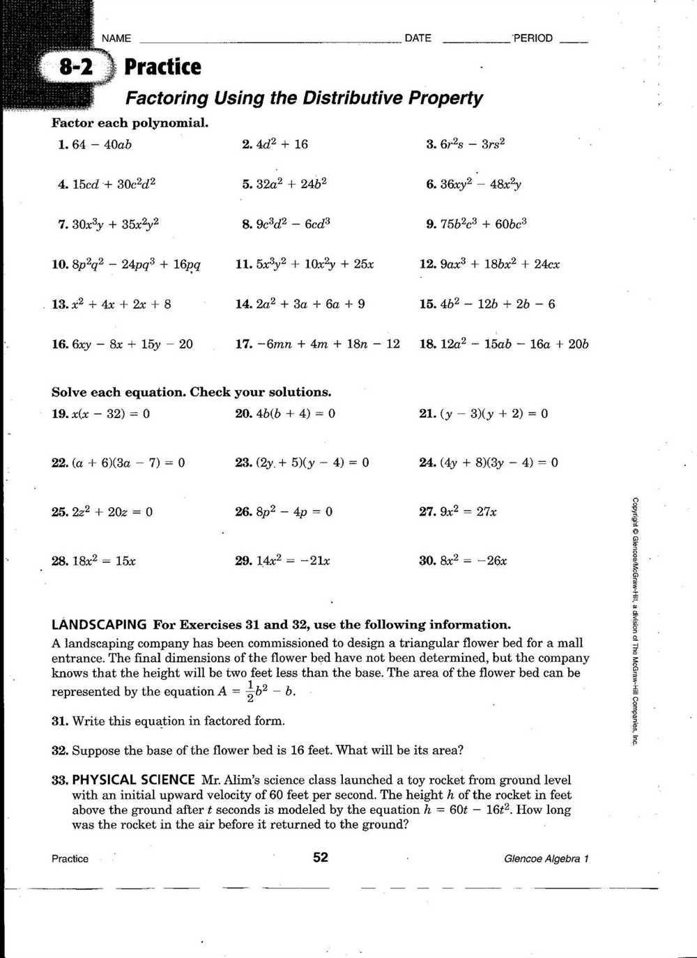 Glencoe algebra 1 chapter 4 answer key