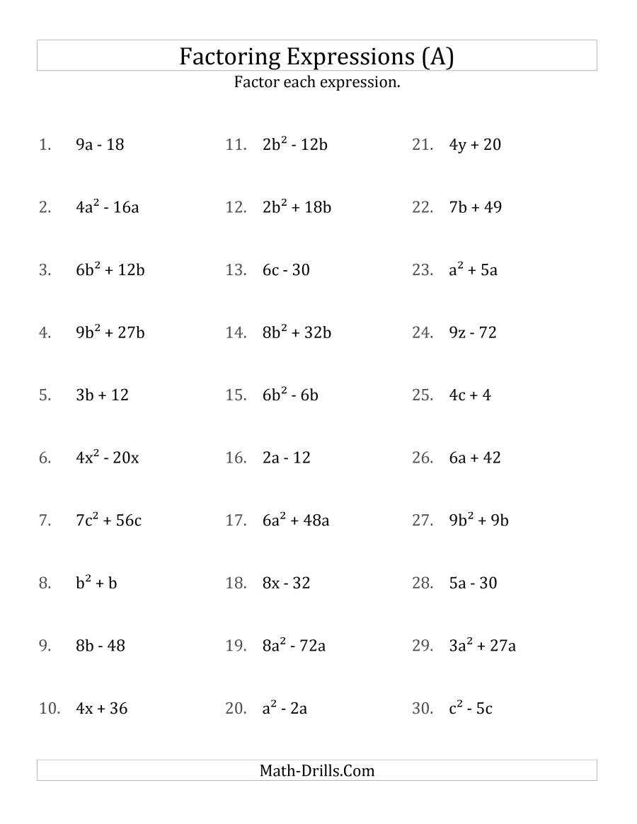 Algebra 1 greatest common factor worksheet