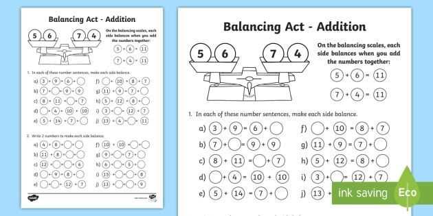 Balancing act practice worksheet answers