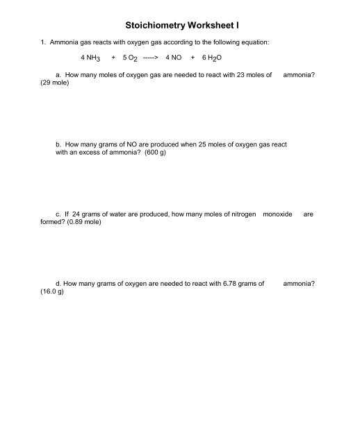 Chapter 12 stoichiometry answer key