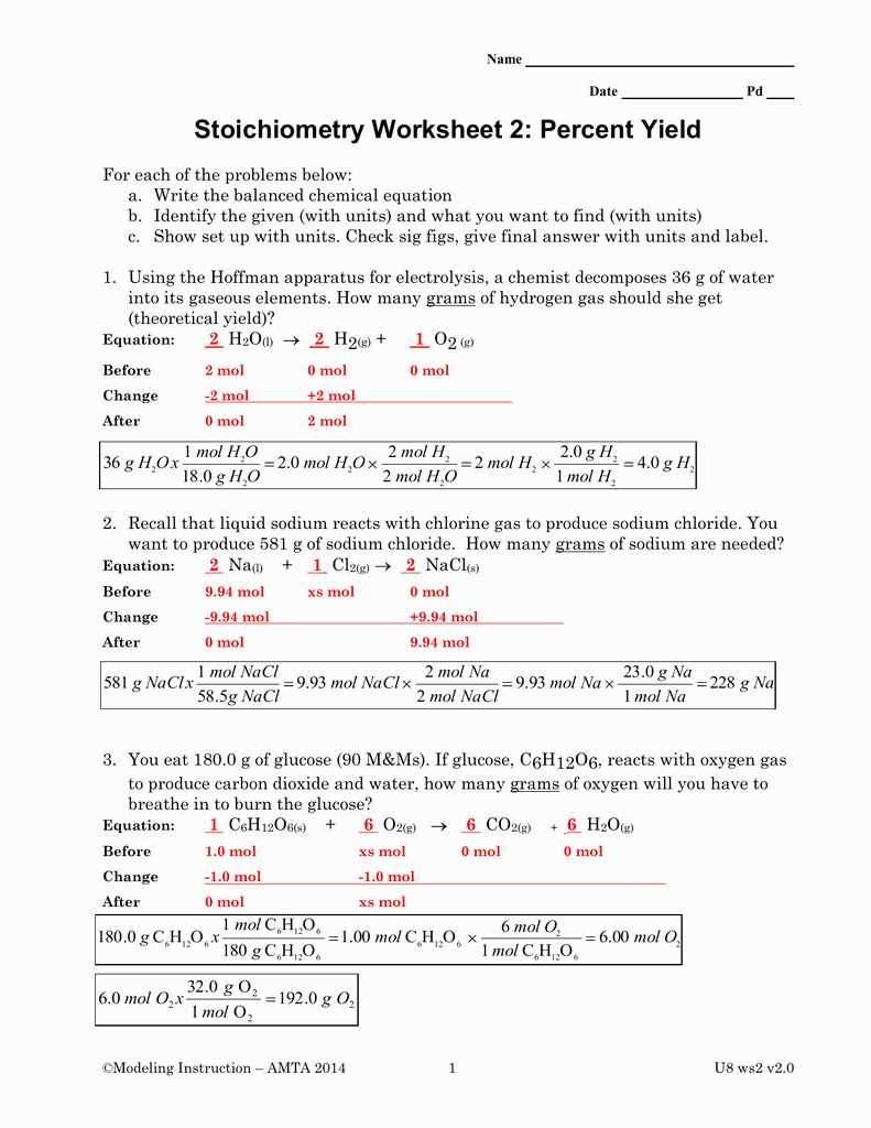 Gas stoichiometry worksheet answer key