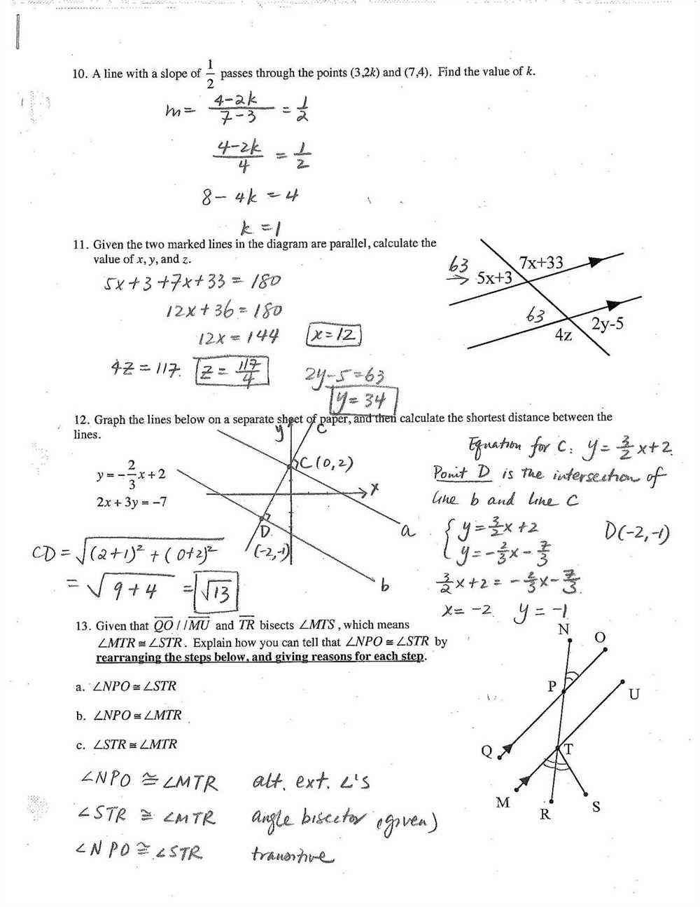 Geometry review answer key