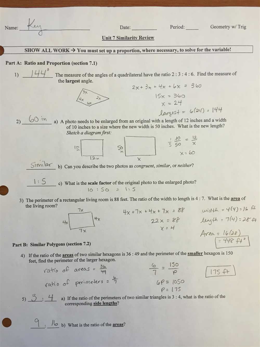 Geometry unit 7 polygons and quadrilaterals quiz 7 2 answer key