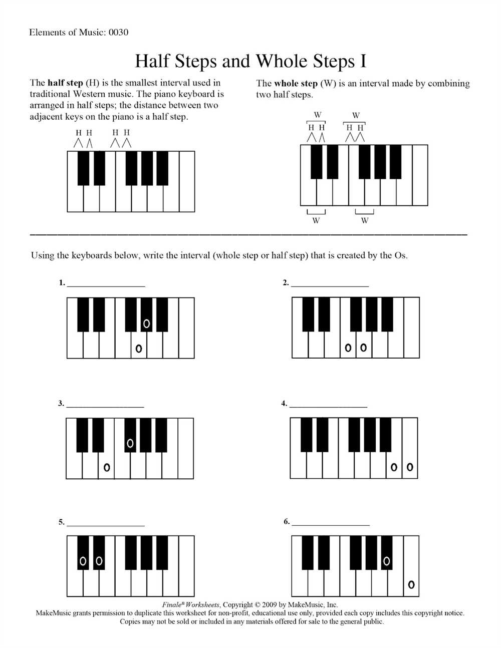 Half steps and whole steps worksheet answers