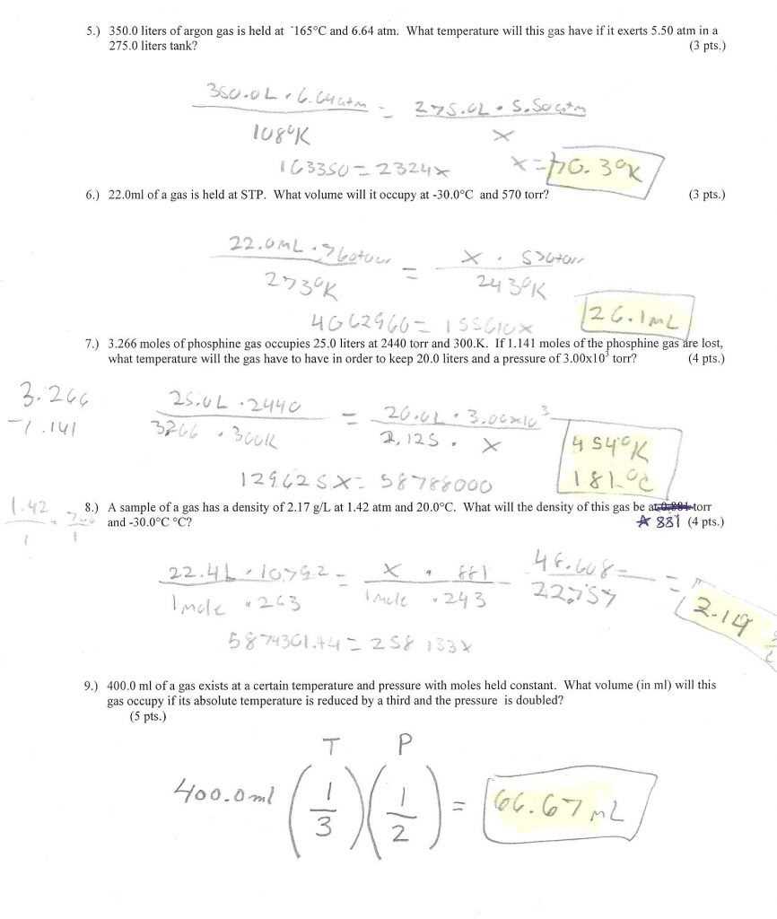 Ideal gas law worksheet answer key