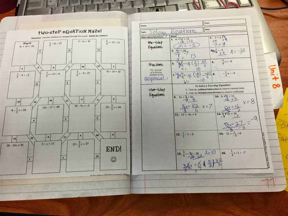 Two step equation maze answer key
